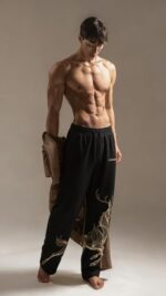 Cotton Joggers with Golden Deer Print | Elastic Waist Track Pants | Casual Streetwear | Black Baggy Pants | Sweatpants for Gym Running and Lounge - Image 2