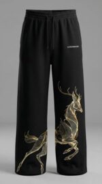 Cotton Joggers with Golden Deer Print | Elastic Waist Track Pants | Casual Streetwear | Black Baggy Pants | Sweatpants for Gym Running and Lounge - Image 3