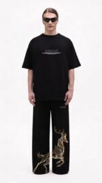 Cotton Joggers with Golden Deer Print | Elastic Waist Track Pants | Casual Streetwear | Black Baggy Pants | Sweatpants for Gym Running and Lounge - Image 4