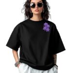 Mark & Annie Casual T-Shirt with Purple Floral Print, Unisex, Round Neck, Short Sleeve