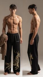Cotton Joggers with Golden Deer Print | Elastic Waist Track Pants | Casual Streetwear | Black Baggy Pants | Sweatpants for Gym Running and Lounge - Image 5