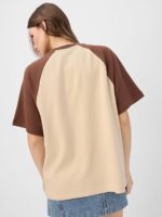 The Souled Store Peanuts: Groovin' Women and Girls Short Sleeves Round Neck Brown Embroidered Cotton Oversized T-Shirts - Image 3