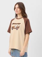 The Souled Store Peanuts: Groovin' Women and Girls Short Sleeves Round Neck Brown Embroidered Cotton Oversized T-Shirts - Image 4