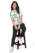 Green and White Strip T-Shirts for Women Regular Fit,Round Neck, Half Sleeve T-Shirt - (L - Green) - Image 2