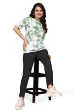 Green and White Strip T-Shirts for Women Regular Fit,Round Neck, Half Sleeve T-Shirt - (L - Green) - Image 3