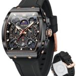 OLEVS Mens Watches Original Chronograph Analog Quartz Watch Multifunction Waterproof Calendar Silicon Strap Fashion Square Watch for Man