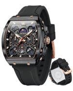 OLEVS Mens Watches Original Chronograph Analog Quartz Watch Multifunction Waterproof Calendar Silicon Strap Fashion Square Watch for Man