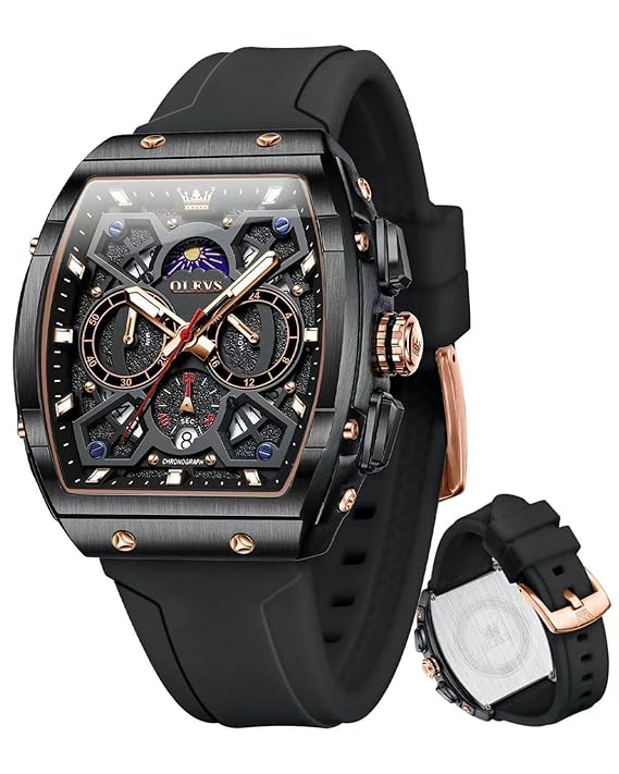 714d2cHLbsL._SX569_ OLEVS Mens Watches Original Chronograph Analog Quartz Watch Multifunction Waterproof Calendar Silicon Strap Fashion Square Watch for Man - Image 1