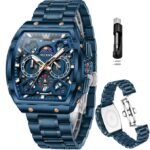OLEVS Mens Watches Original Chronograph Analog Quartz Watch Multifunction Waterproof Calendar Silicon Strap Fashion Square Watch for Man