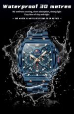 OLEVS Mens Watches Original Chronograph Analog Quartz Watch Multifunction Waterproof Calendar Silicon Strap Fashion Square Watch for Man - Image 7