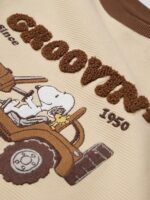 The Souled Store Peanuts: Groovin' Women and Girls Short Sleeves Round Neck Brown Embroidered Cotton Oversized T-Shirts - Image 5