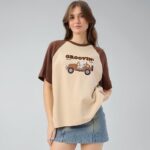 The Souled Store Peanuts: Groovin' Women and Girls Short Sleeves Round Neck Brown Embroidered Cotton Oversized T-Shirts