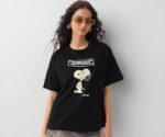 The Souled Store Peanuts: Overthink Women and Girls Short Sleeves Round Neck Black Graphic Printed Cotton Lightweight Everyday Streetwear Oversized T-Shirt