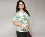 Green and White Strip T-Shirts for Women Regular Fit,Round Neck, Half Sleeve T-Shirt - (L - Green)