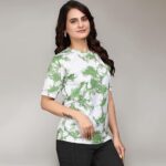 Green and White Strip T-Shirts for Women Regular Fit,Round Neck, Half Sleeve T-Shirt - (L - Green)