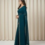 BIGJANE Hand Painted Bollywood Georgette Saree with Unstitched Blouse (Beige)