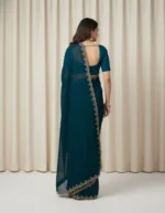 BIGJANE Hand Painted Bollywood Georgette Saree with Unstitched Blouse (Beige) - Image 2