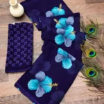 Anand Sarees Floral Print Daily Wear Georgette Saree with Unstitched Blouse (Dark Blue, Light Blue)