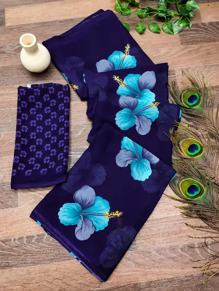 free-gk-1820-1-anand-sarees-unstitched-enriched-0-original-imahdbfjfqkeyjae Anand Sarees Floral Print Daily Wear Georgette Saree with Unstitched Blouse (Dark Blue, Light Blue) - Image 1