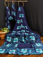 Anand Sarees Floral Print Daily Wear Georgette Saree with Unstitched Blouse (Dark Blue, Light Blue) - Image 2