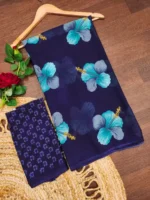Anand Sarees Floral Print Daily Wear Georgette Saree with Unstitched Blouse (Dark Blue, Light Blue) - Image 3