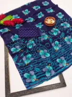Anand Sarees Floral Print Daily Wear Georgette Saree with Unstitched Blouse (Dark Blue, Light Blue) - Image 4