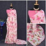 asmanicreation Self Design Bollywood Georgette Saree with Unstitched Blouse (Pink) - Image 2