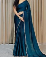 BIGJANE Hand Painted Bollywood Georgette Saree with Unstitched Blouse (Beige) - Image 3