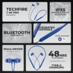 TECHFIRE T60 Pro Bullets Wireless Z Bass Edition headphone with Magnetic On Off Anc Enc Bluetooth Headset (Blue, In the Ear) - Image 2
