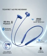 TECHFIRE T60 Pro Bullets Wireless Z Bass Edition headphone with Magnetic On Off Anc Enc Bluetooth Headset (Blue, In the Ear) - Image 4